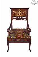 USL-21 Upholstered Carved Solid Mahogany Chair with Armrests
