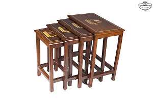 Set of 4 tables made of solid mahogany, Matryoshka with a boat, ST-18