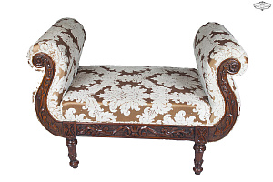 Carved solid mahogany bench with fabric upholstery SL-115