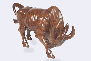 Carved bull figurine made of solid mahogany AS-241