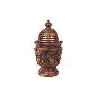 Carved bowl with lid made of solid mahogany AS-199