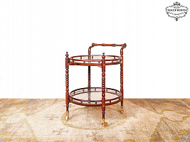Carved round serving table with glass and mahogany ST-30