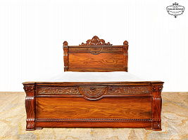 Carved double bed made of solid mahogany KD-29